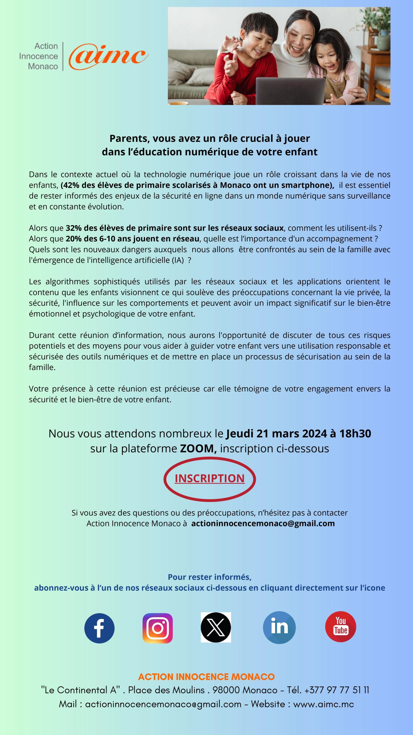 Action Innocence Monaco Réunion parents 21 mars 2024