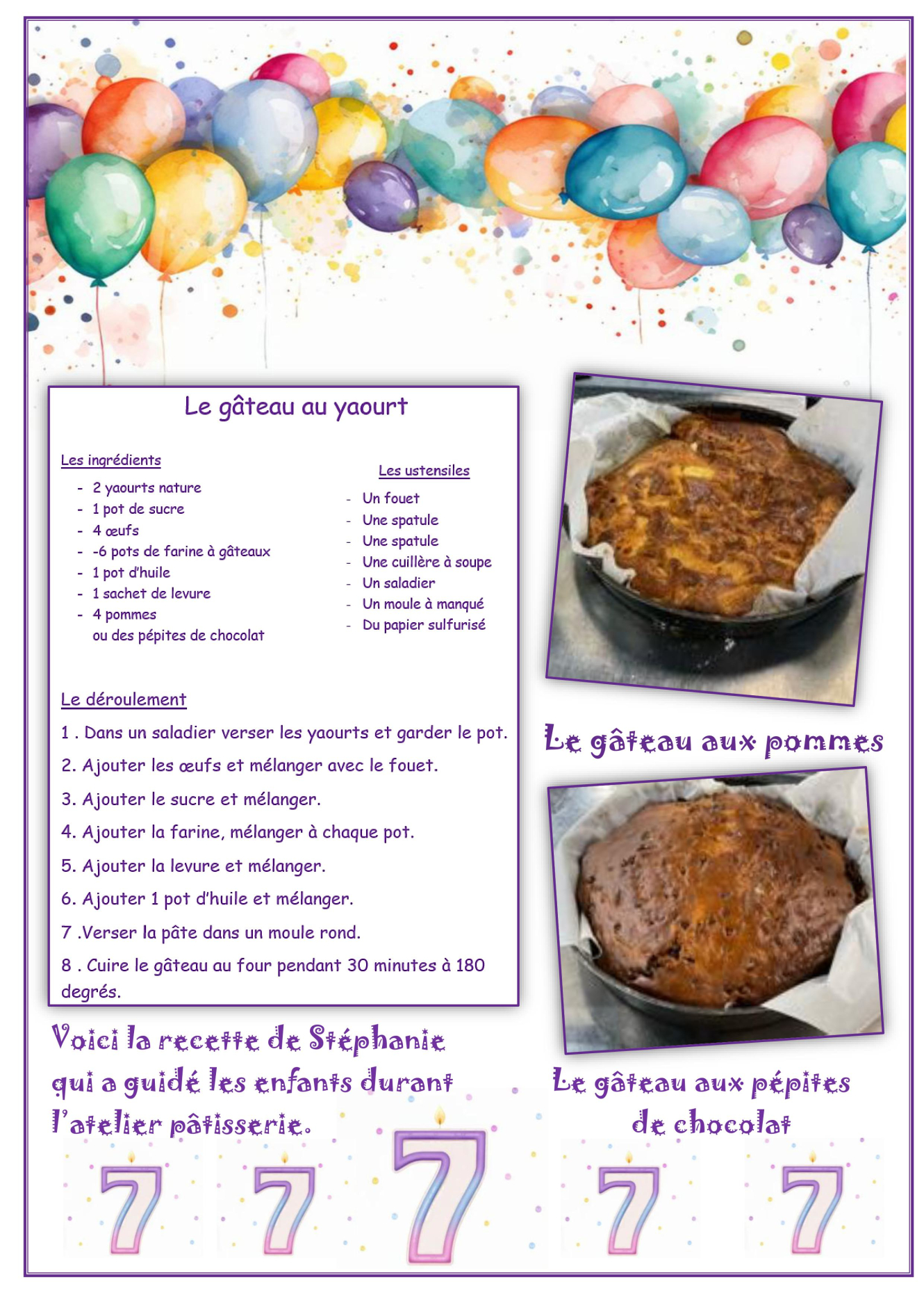 Gateaux d'anniversaire bimestre 10A-2