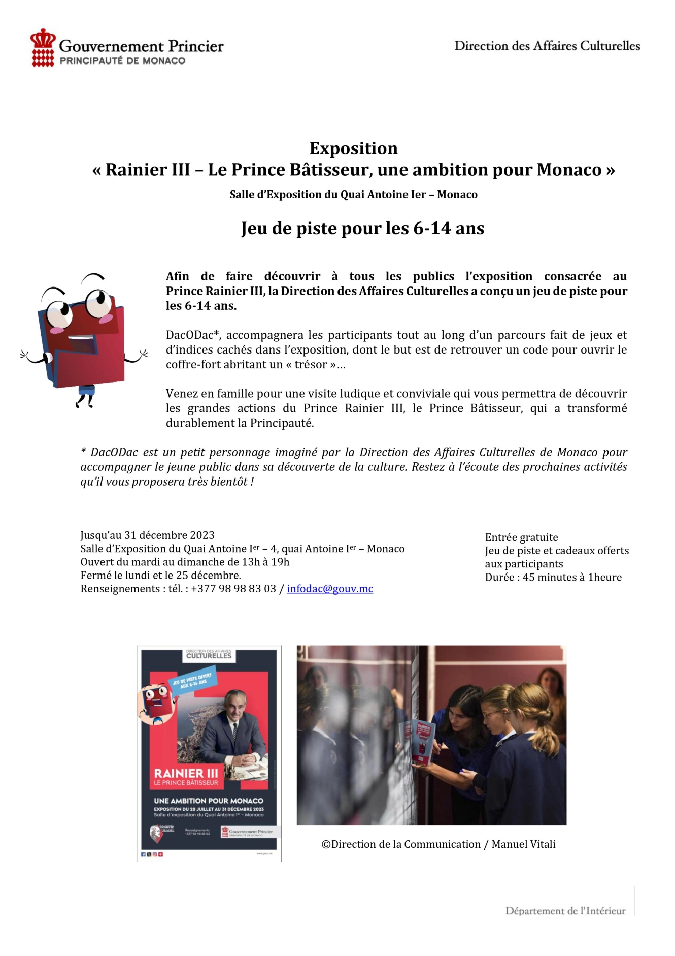 Livret jeunesse Expo Rainier III Prince bâtisseur